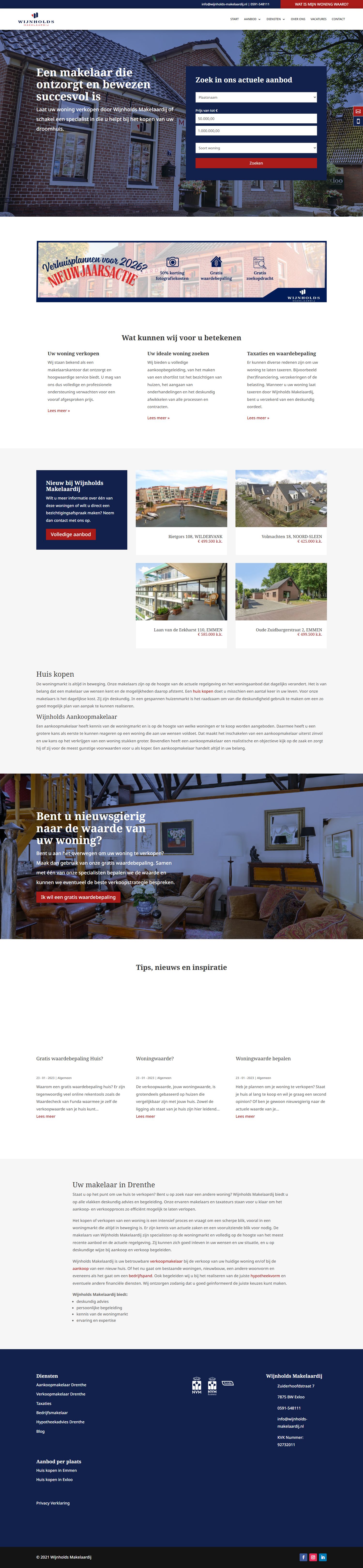 Screenshot van de website van wijnholds-makelaardij.nl