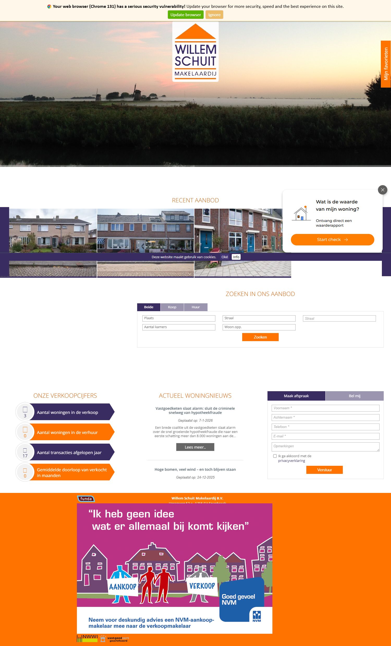 Screenshot van de website van www.willemschuitmakelaardij.nl