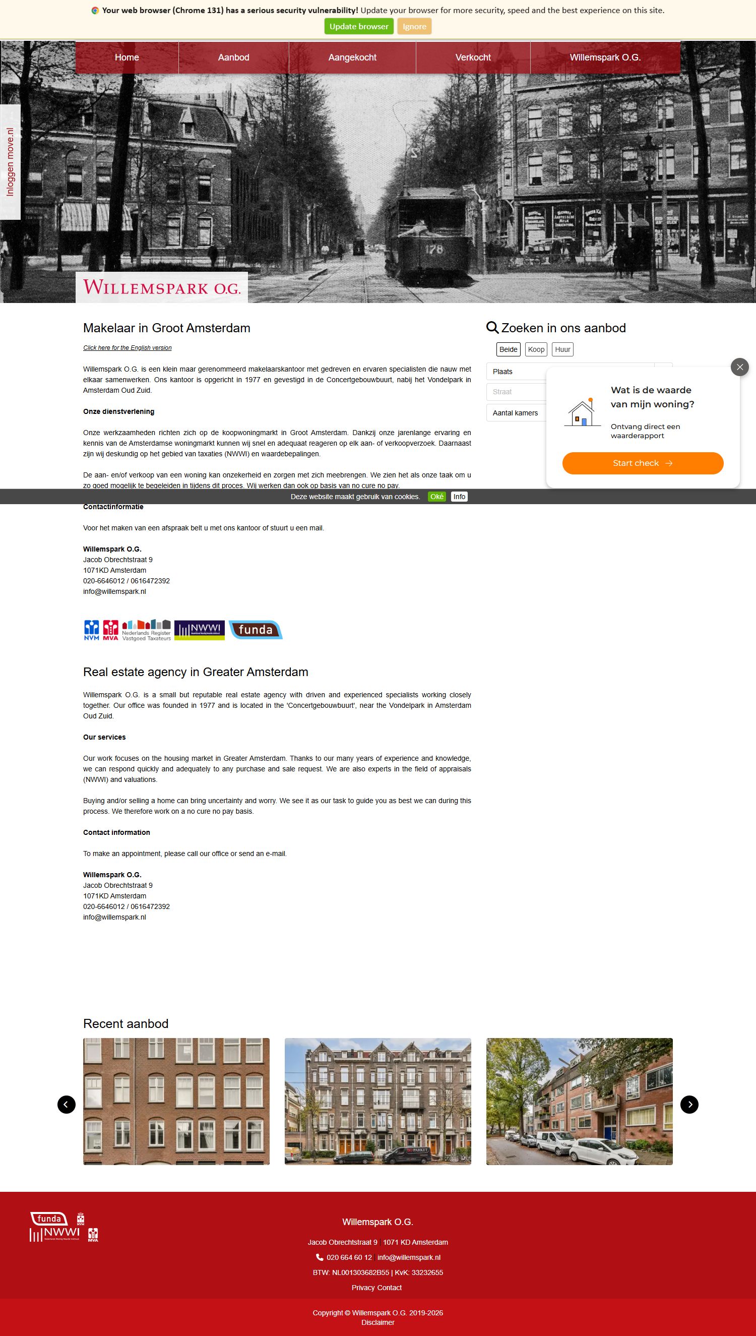 Screenshot van de website van www.willemspark.nl