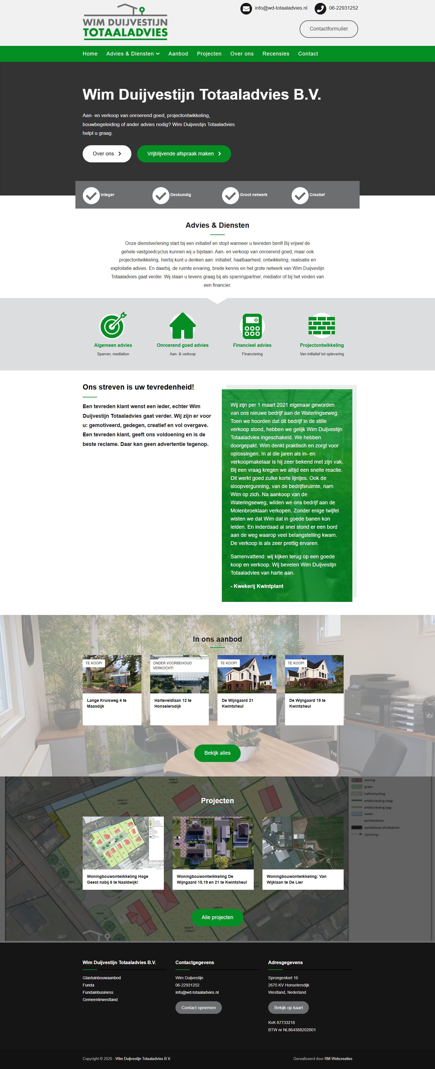 Screenshot van de website van wd-totaaladvies.nl