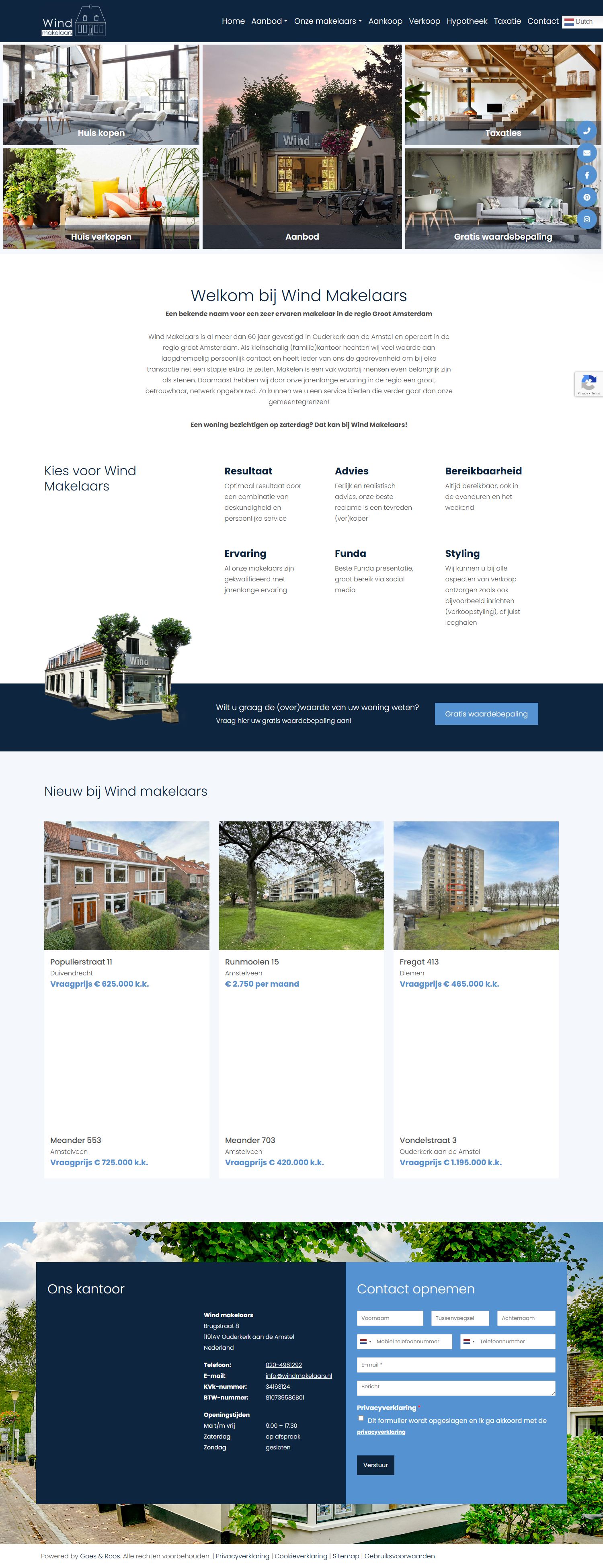 Screenshot van de website van www.windmakelaars.nl