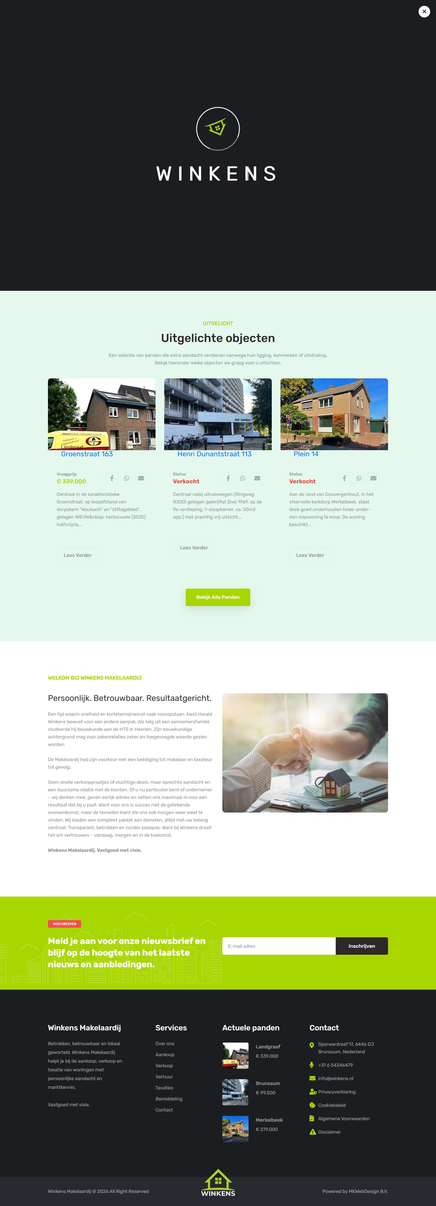 Screenshot van de website van www.winkens.nl