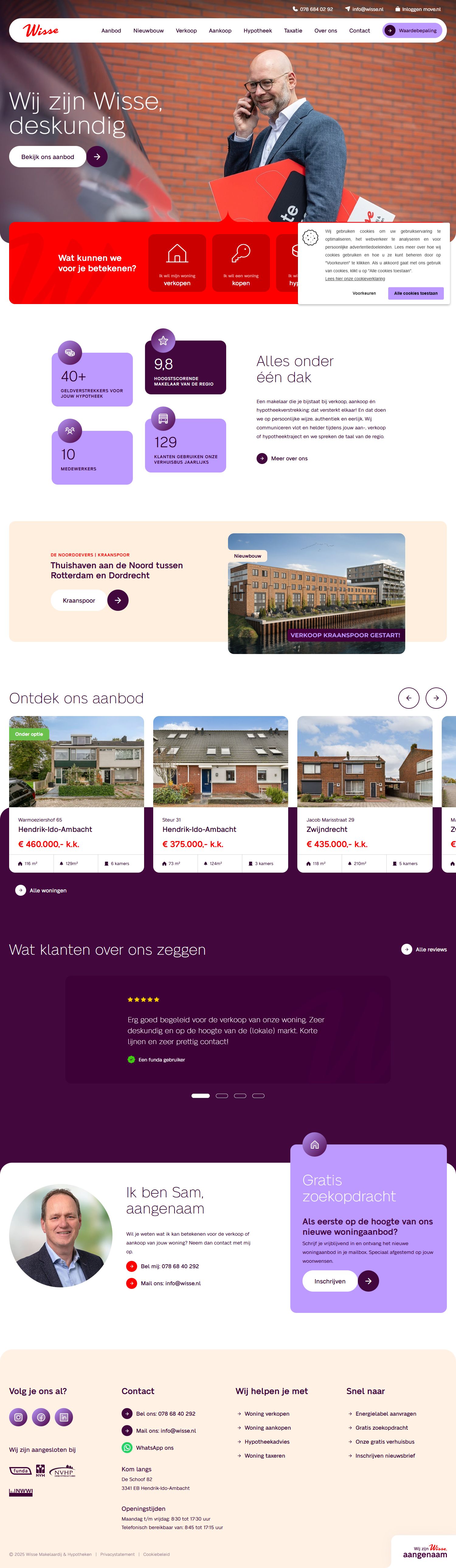 Screenshot van de website van www.wisse.nl
