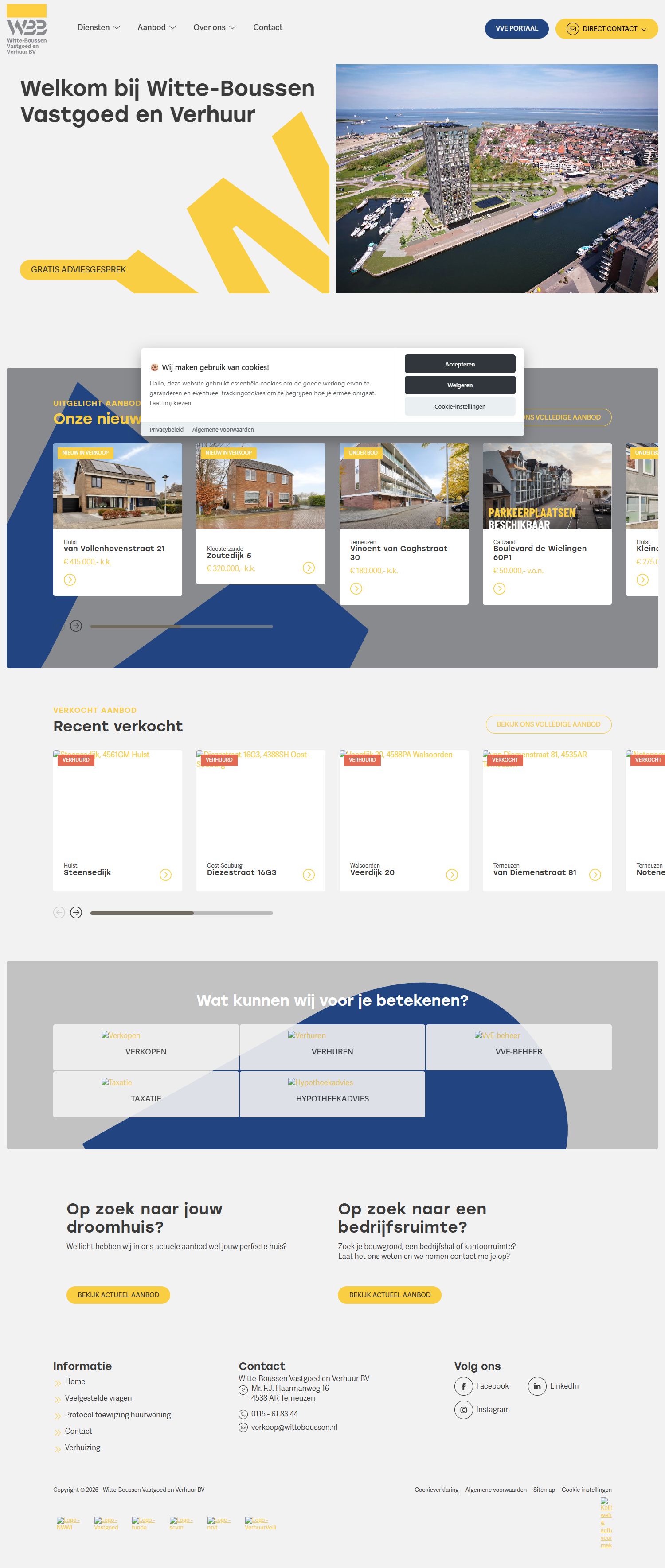 Screenshot van de website van www.witteboussenvastgoed.nl