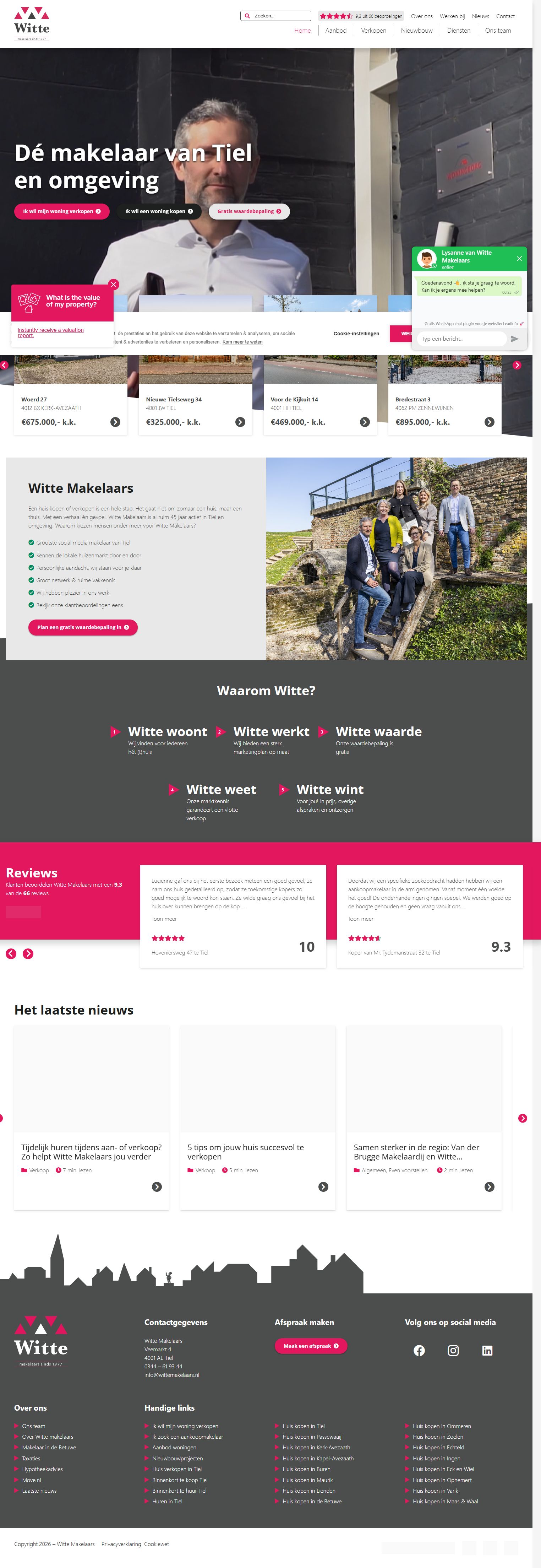 Screenshot van de website van www.wittemakelaars.nl