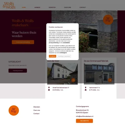 Screenshot van de website van www.wolfsmakelaars.nl