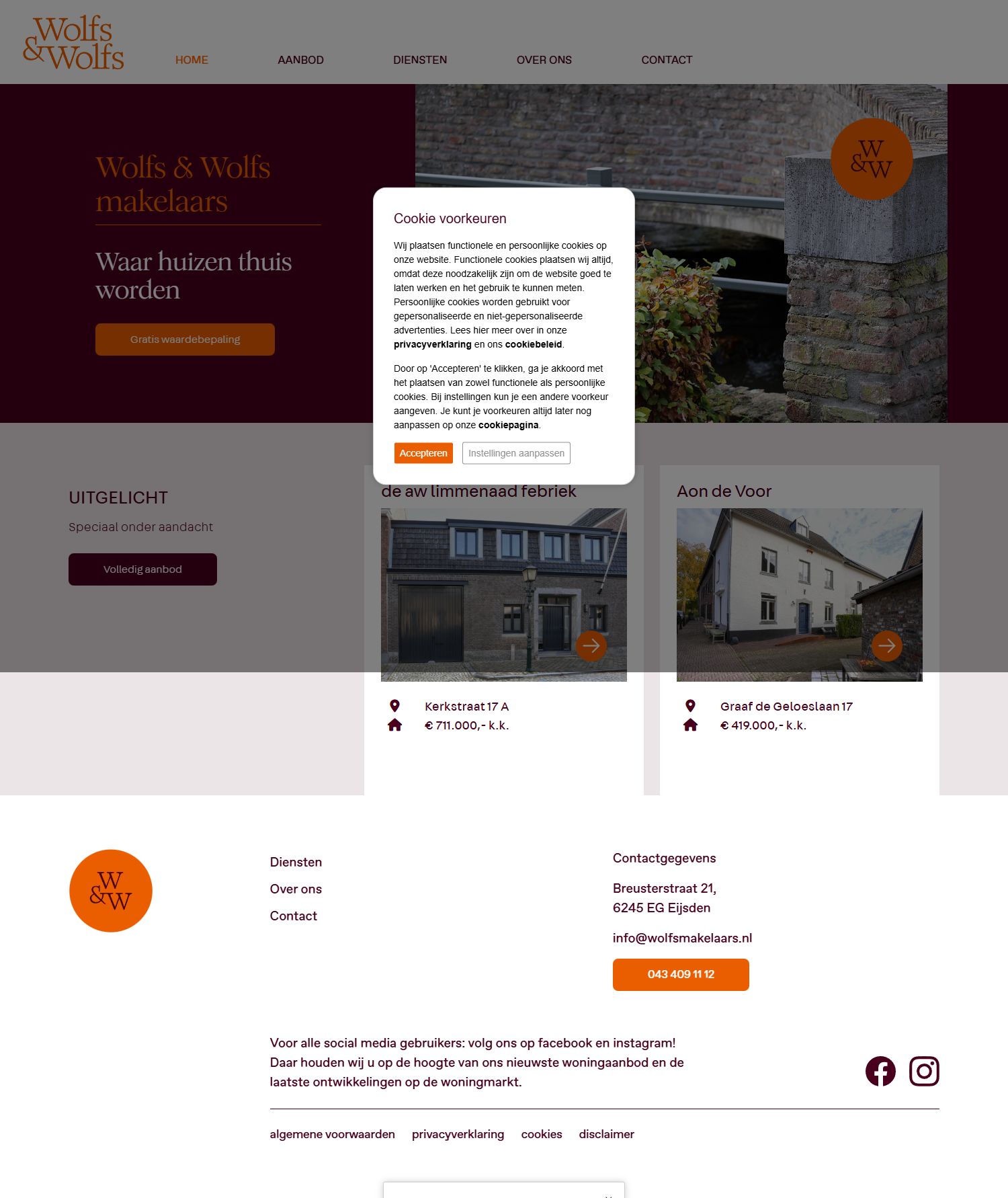 Screenshot van de website van www.wolfsmakelaars.nl