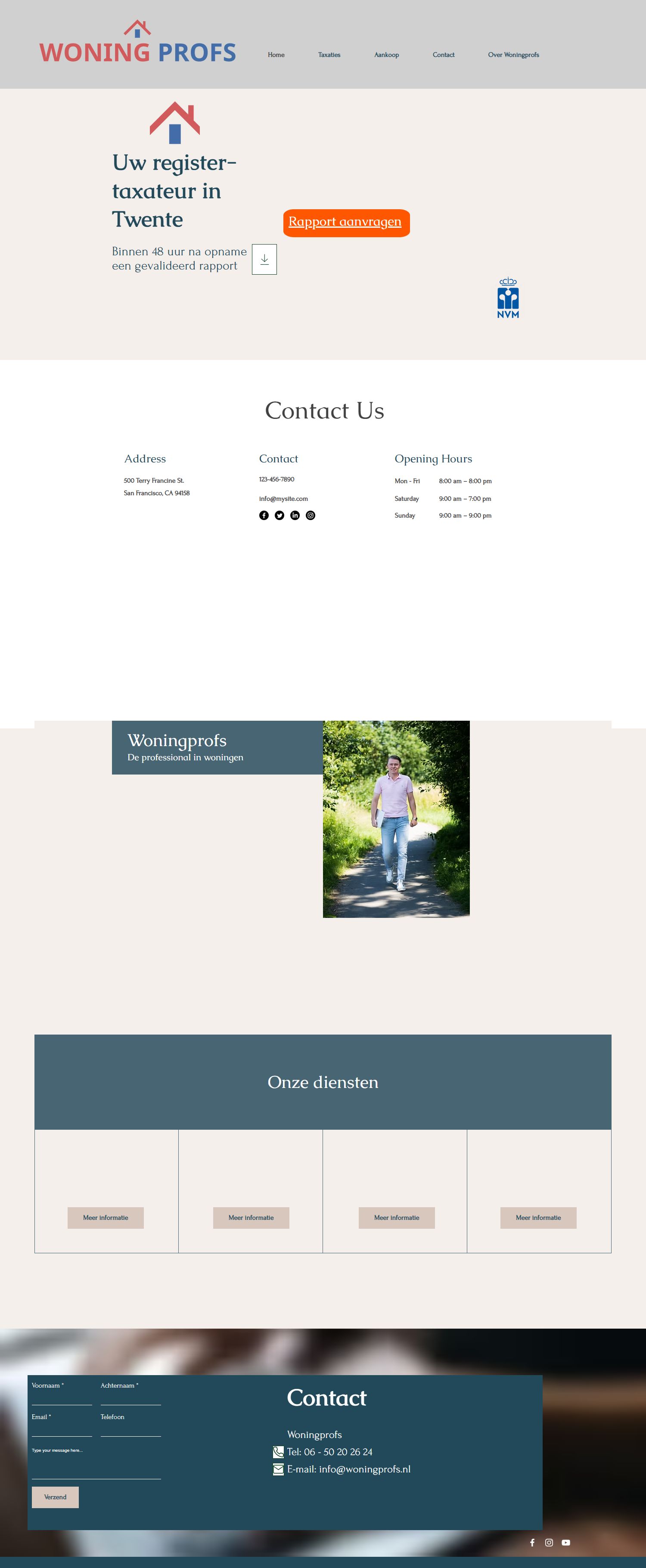 Screenshot van de website van www.woningprofs.nl