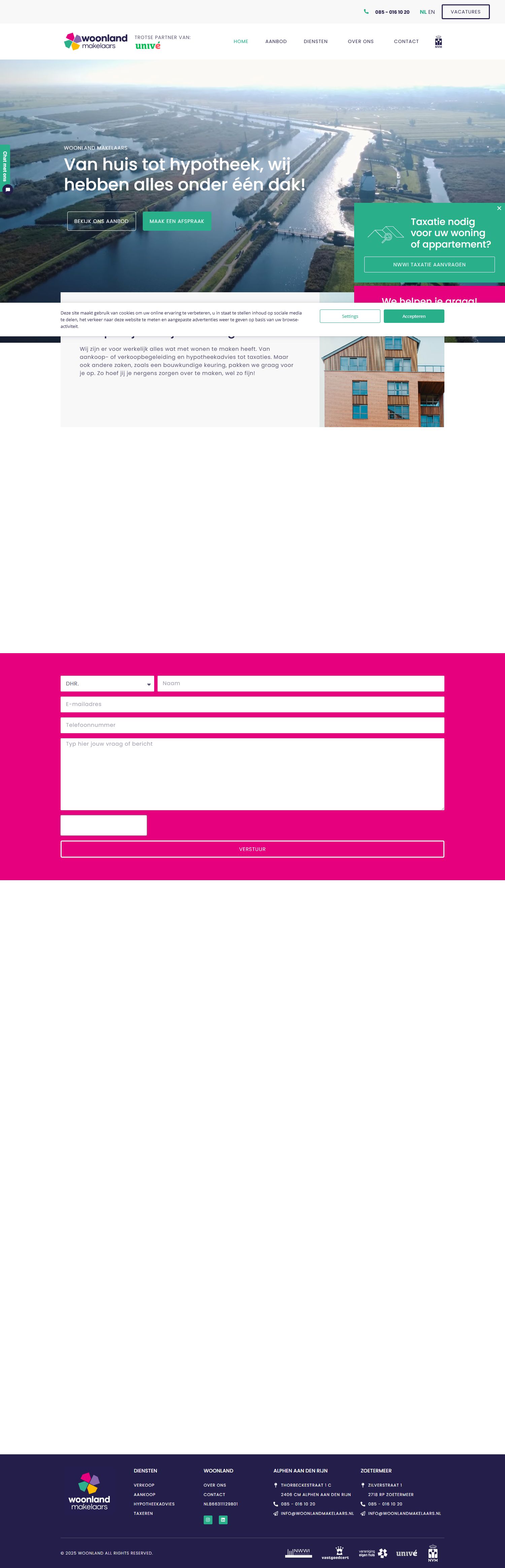 Screenshot van de website van www.woonlandmakelaars.nl