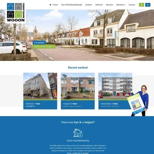 Screenshot of the website of www.wooonmakelaardij.nl
