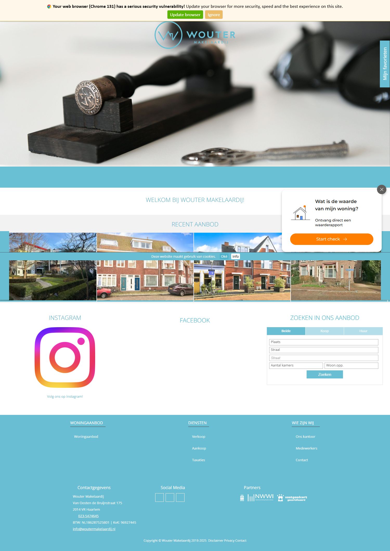 Screenshot van de website van www.woutermakelaardij.nl