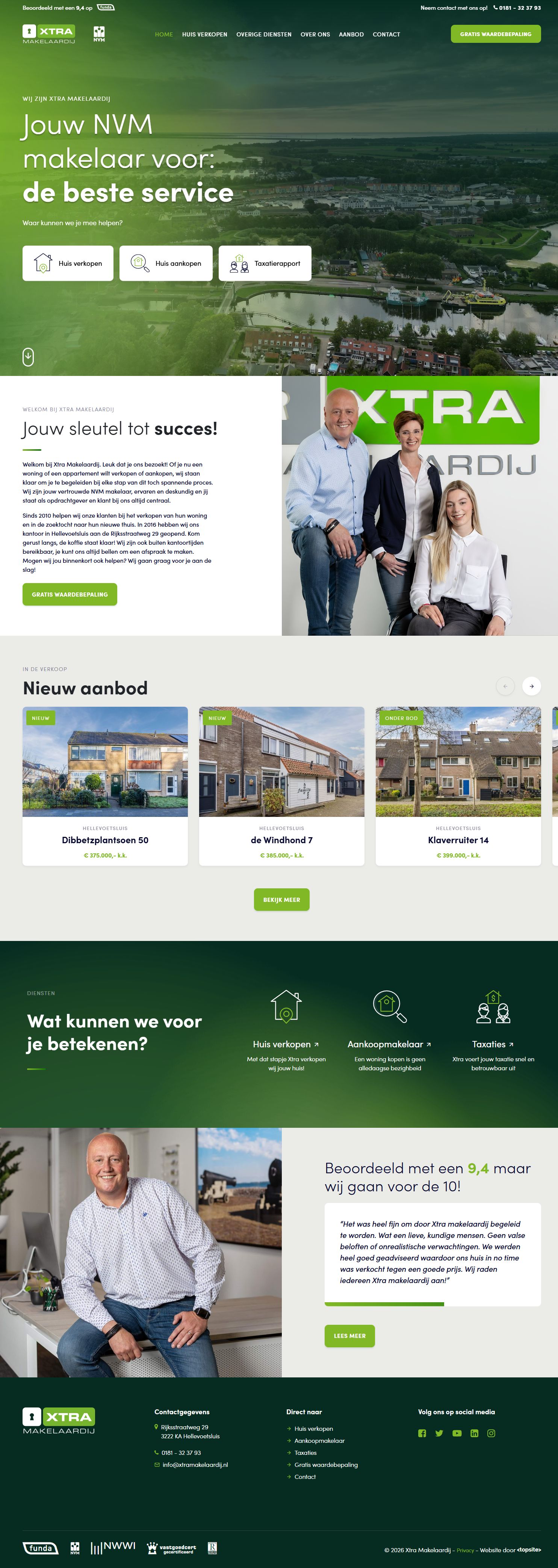 Screenshot van de website van www.xtramakelaardij.nl