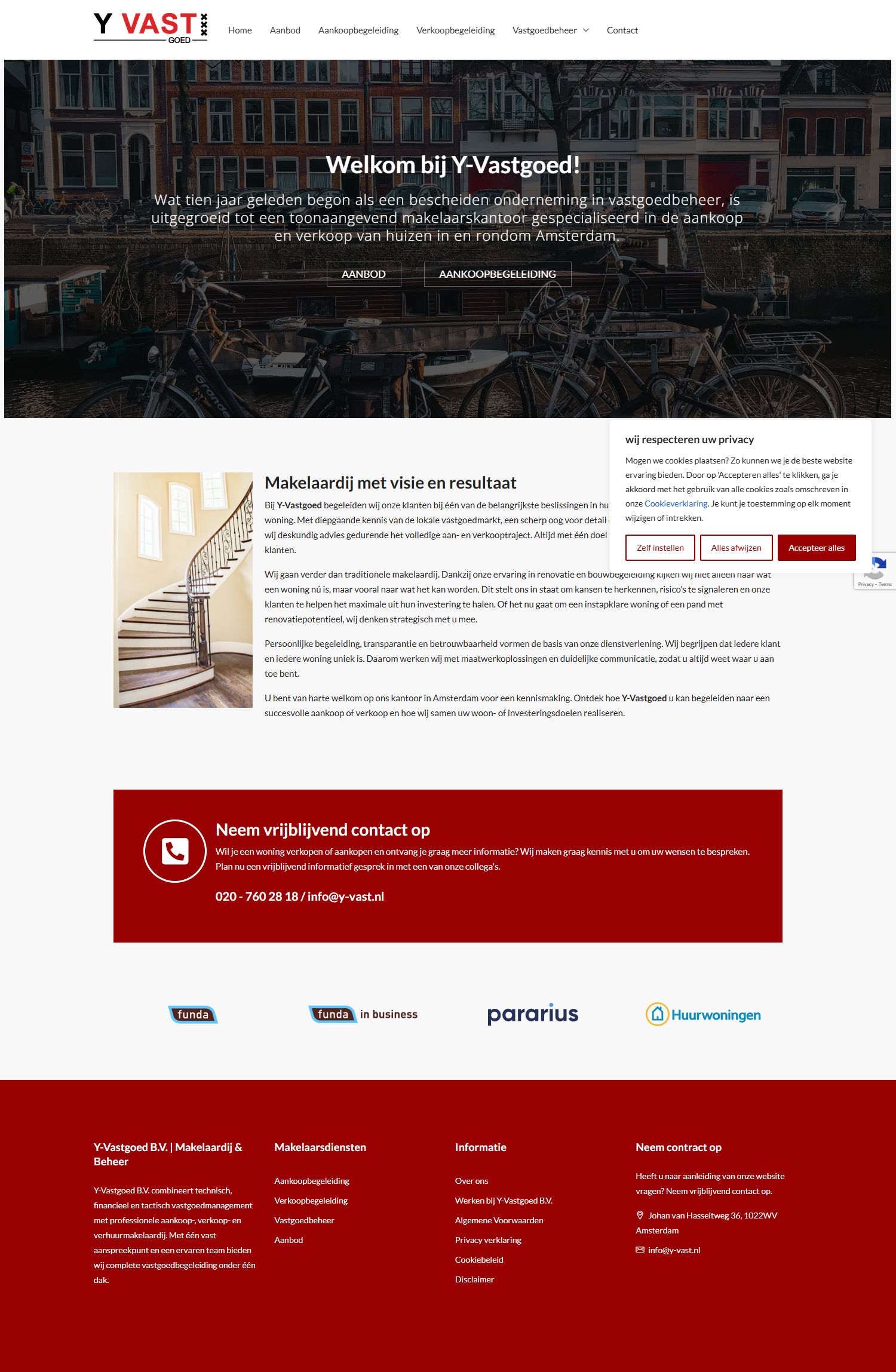 Screenshot van de website van www.y-vast.nl