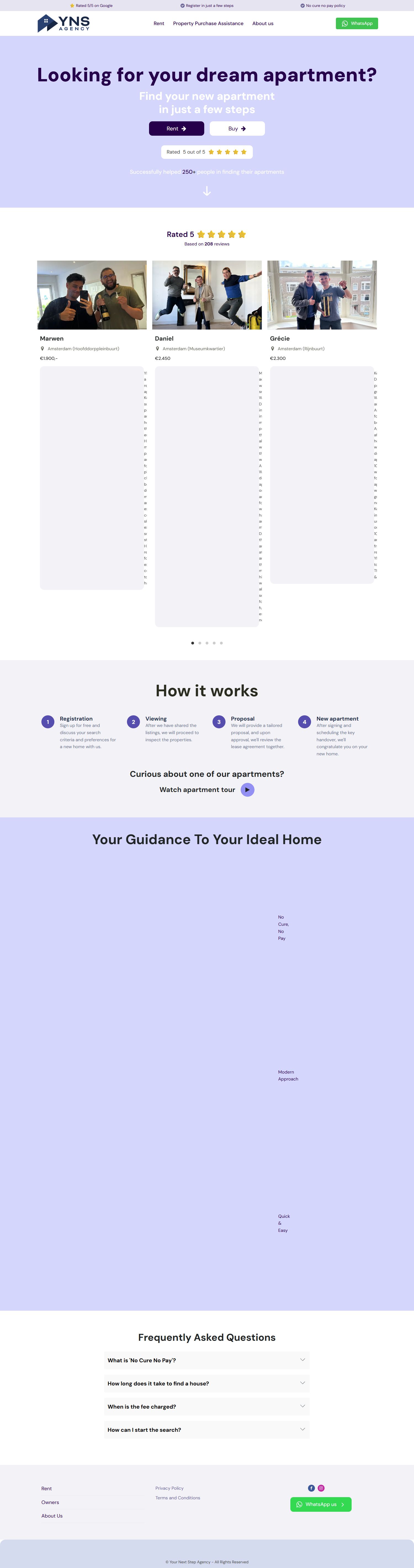 Screenshot van de website van ynsagency.nl