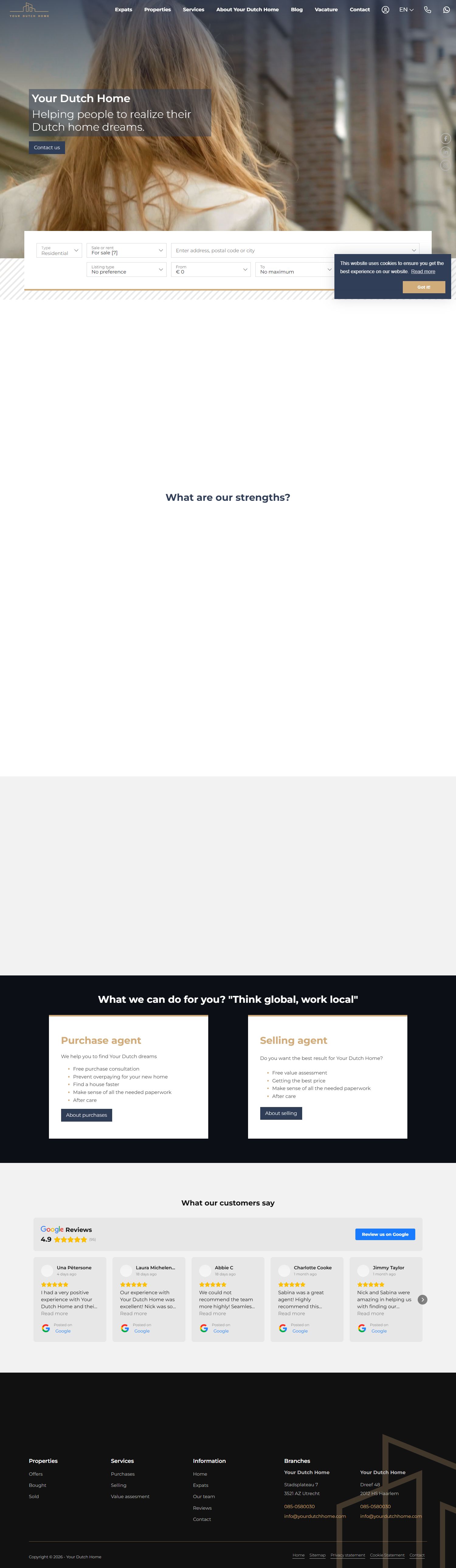 Screenshot van de website van www.yourdutchhome.com
