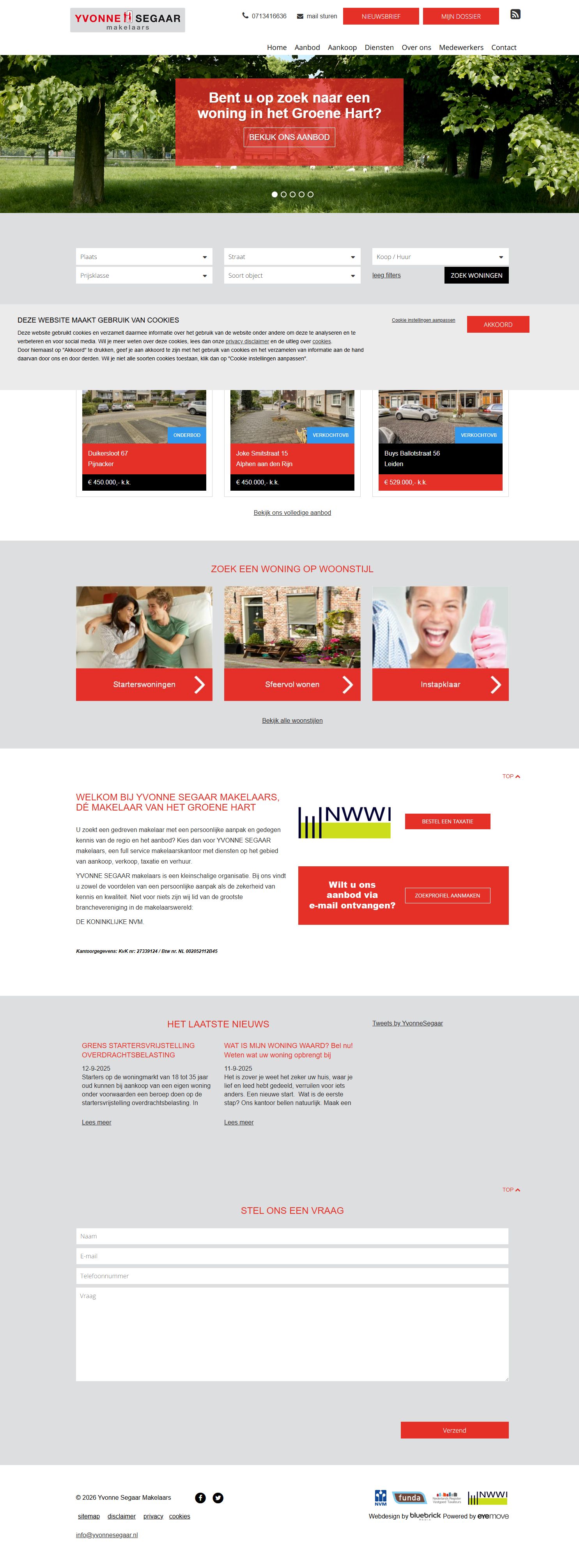 Screenshot van de website van www.yvonnesegaar.nl