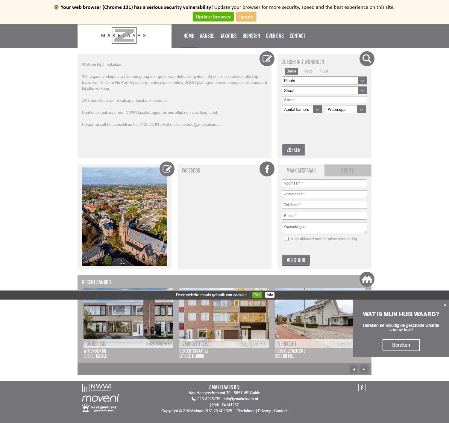 Screenshot van de website van www.zmakelaars.nl