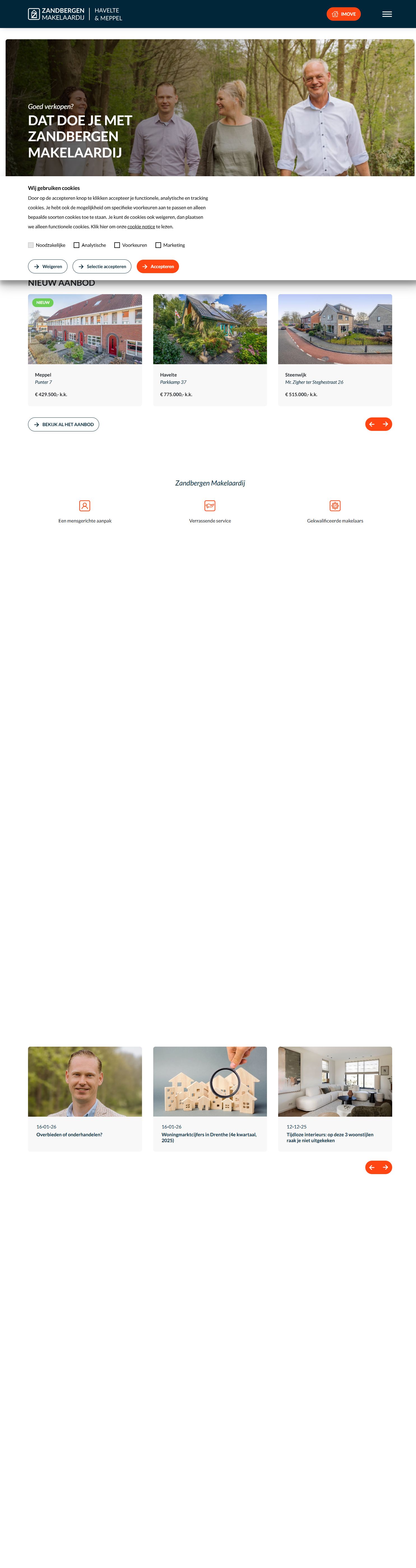 Screenshot van de website van zandbergenmakelaardij.nl