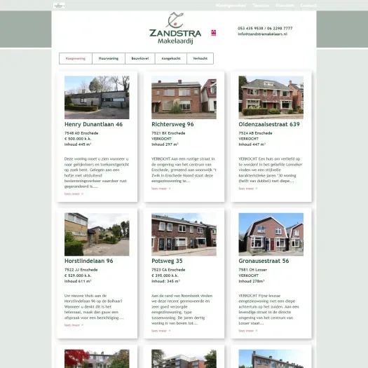 Screenshot van de website van www.zandstramakelaardij.nl