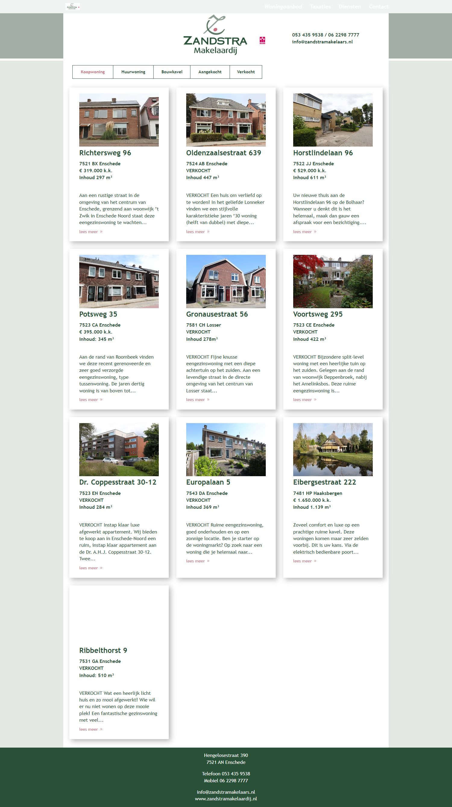 Screenshot van de website van www.zandstramakelaardij.nl