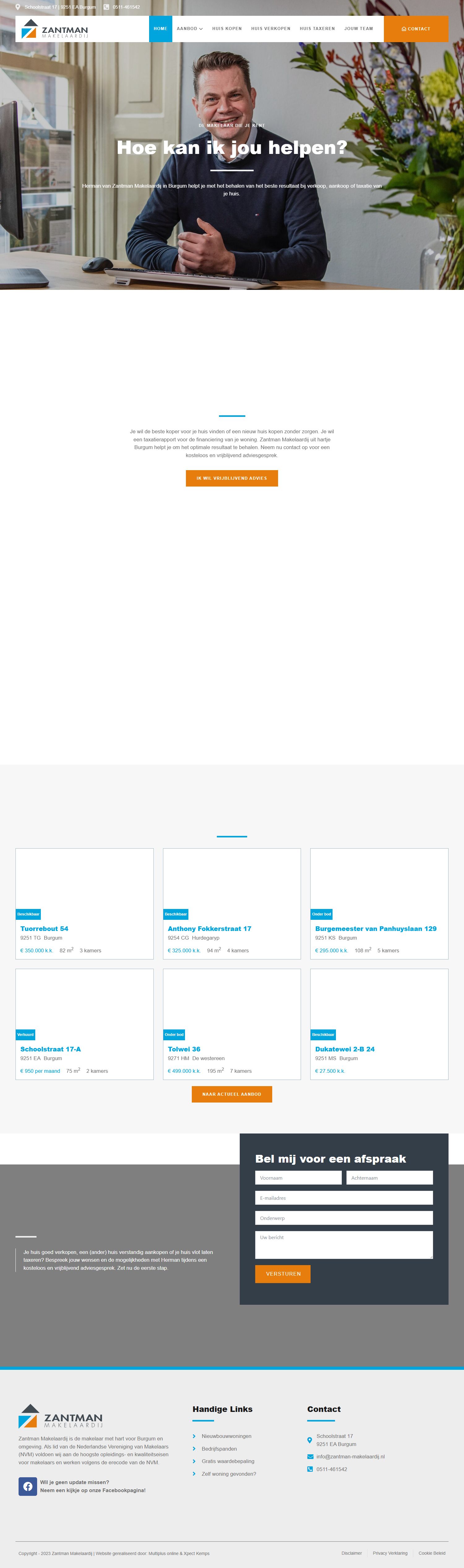 Screenshot van de website van www.zantman-makelaardij.nl