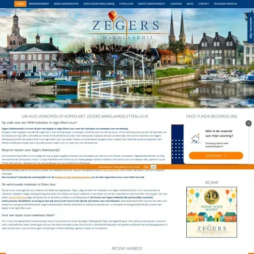 Screenshot van de website van www.zegersmakelaardij.nl