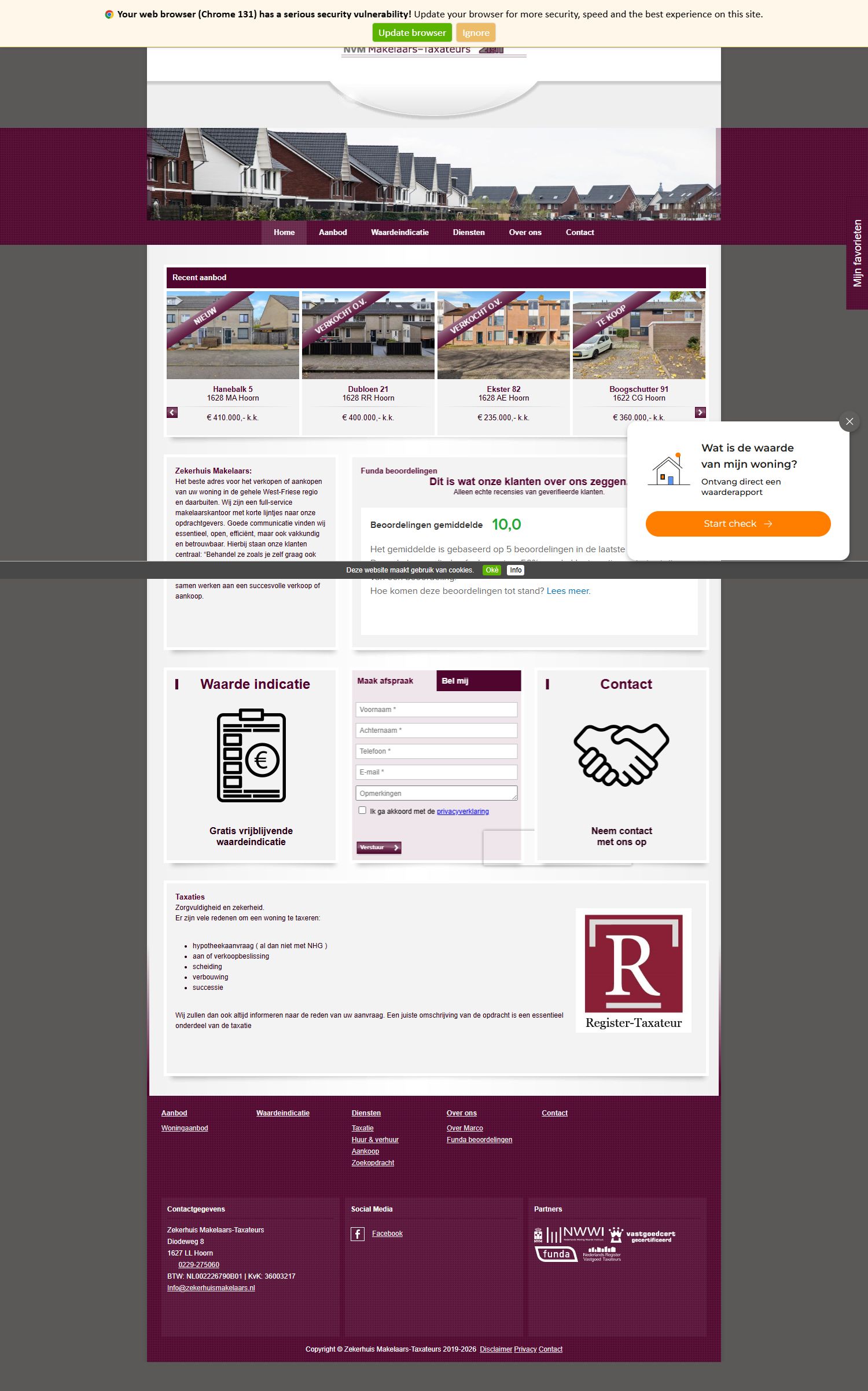 Screenshot van de website van www.zekerhuismakelaars.nl