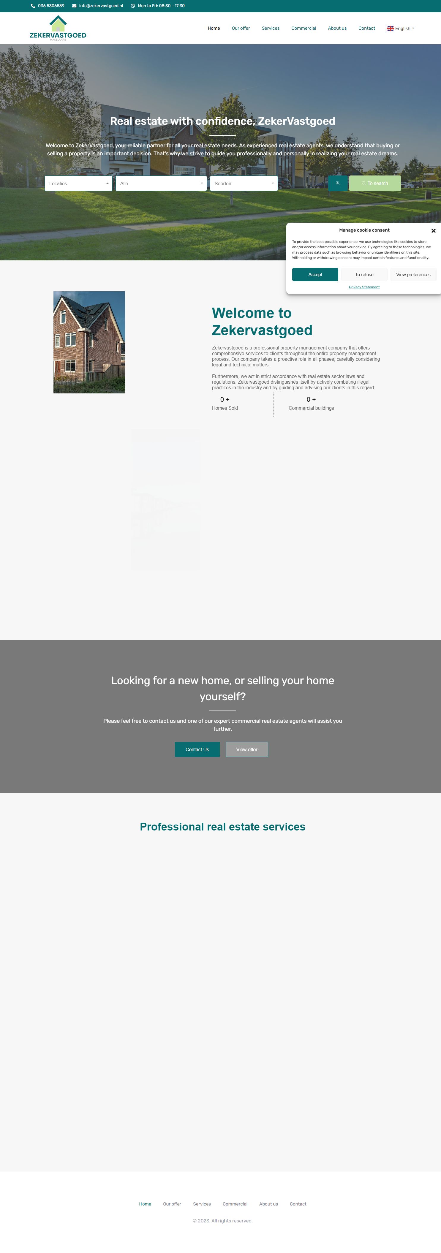 Screenshot van de website van www.zekervastgoed.nl