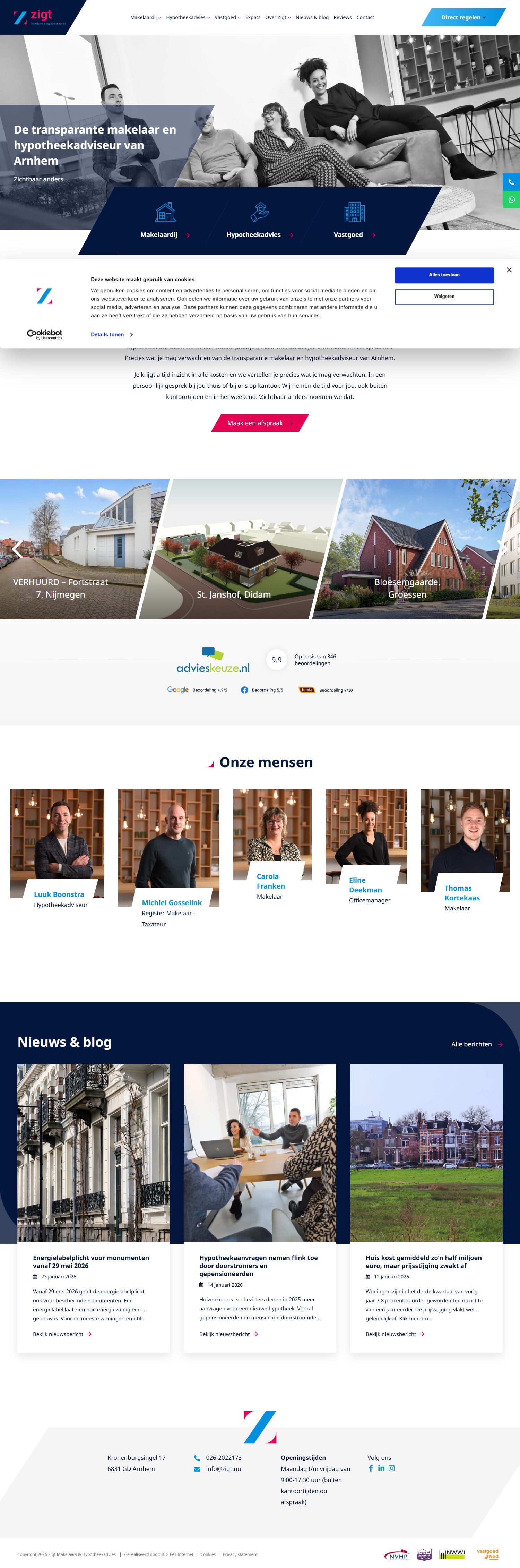 Screenshot van de website van www.zigt.nu