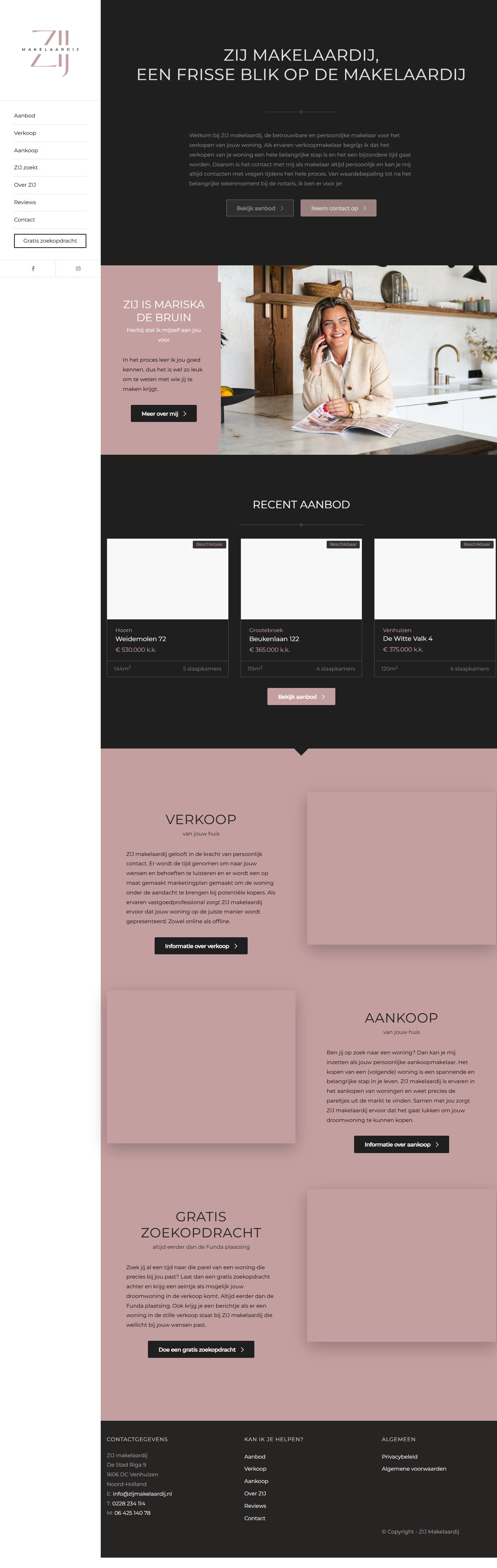 Screenshot van de website van www.zijmakelaardij.nl