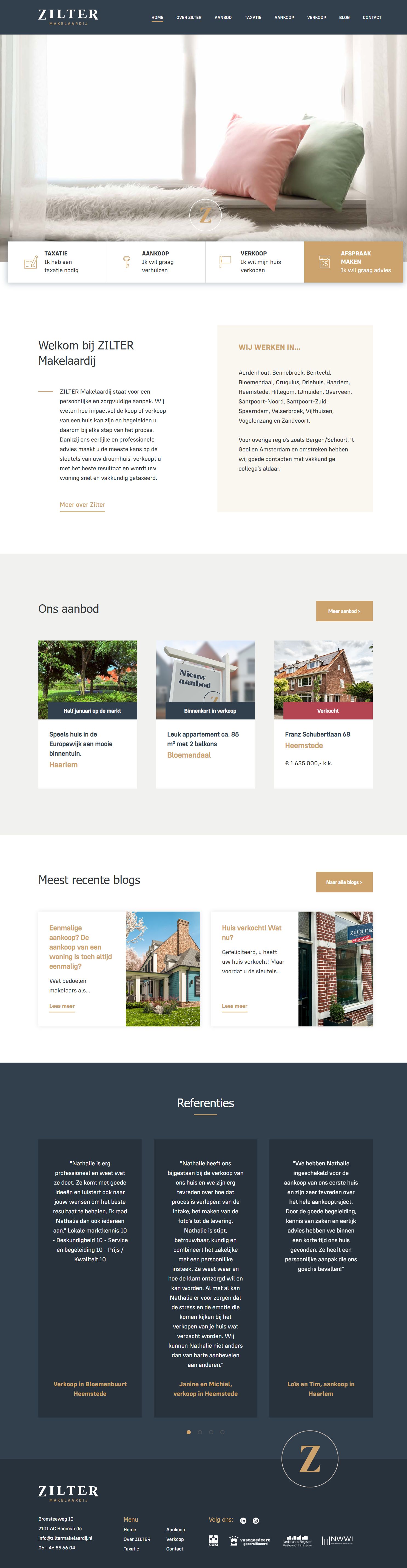 Screenshot van de website van www.ziltermakelaardij.nl