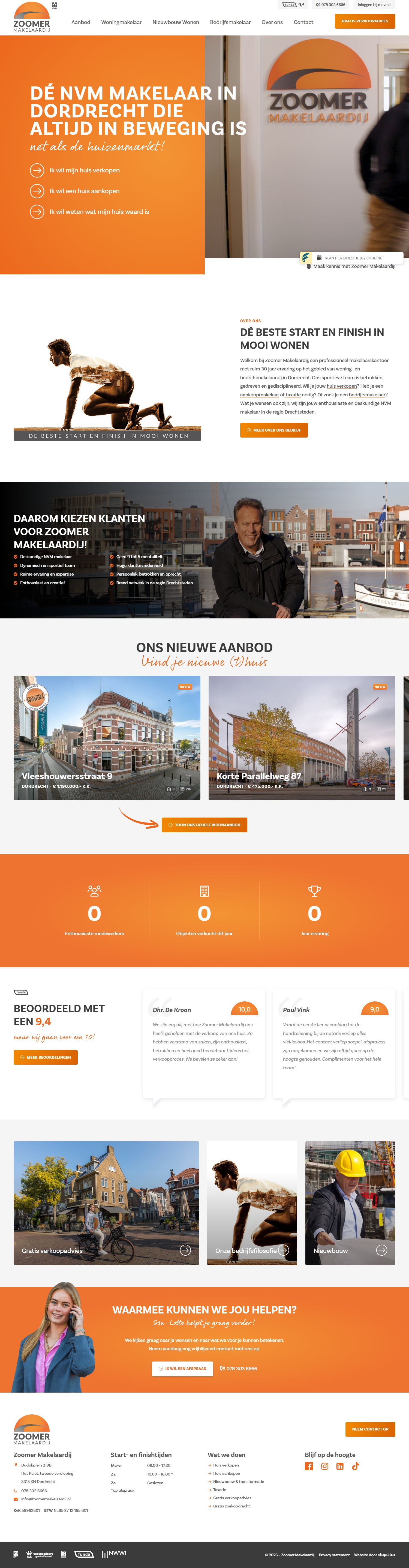 Screenshot van de website van www.zoomermakelaardij.nl