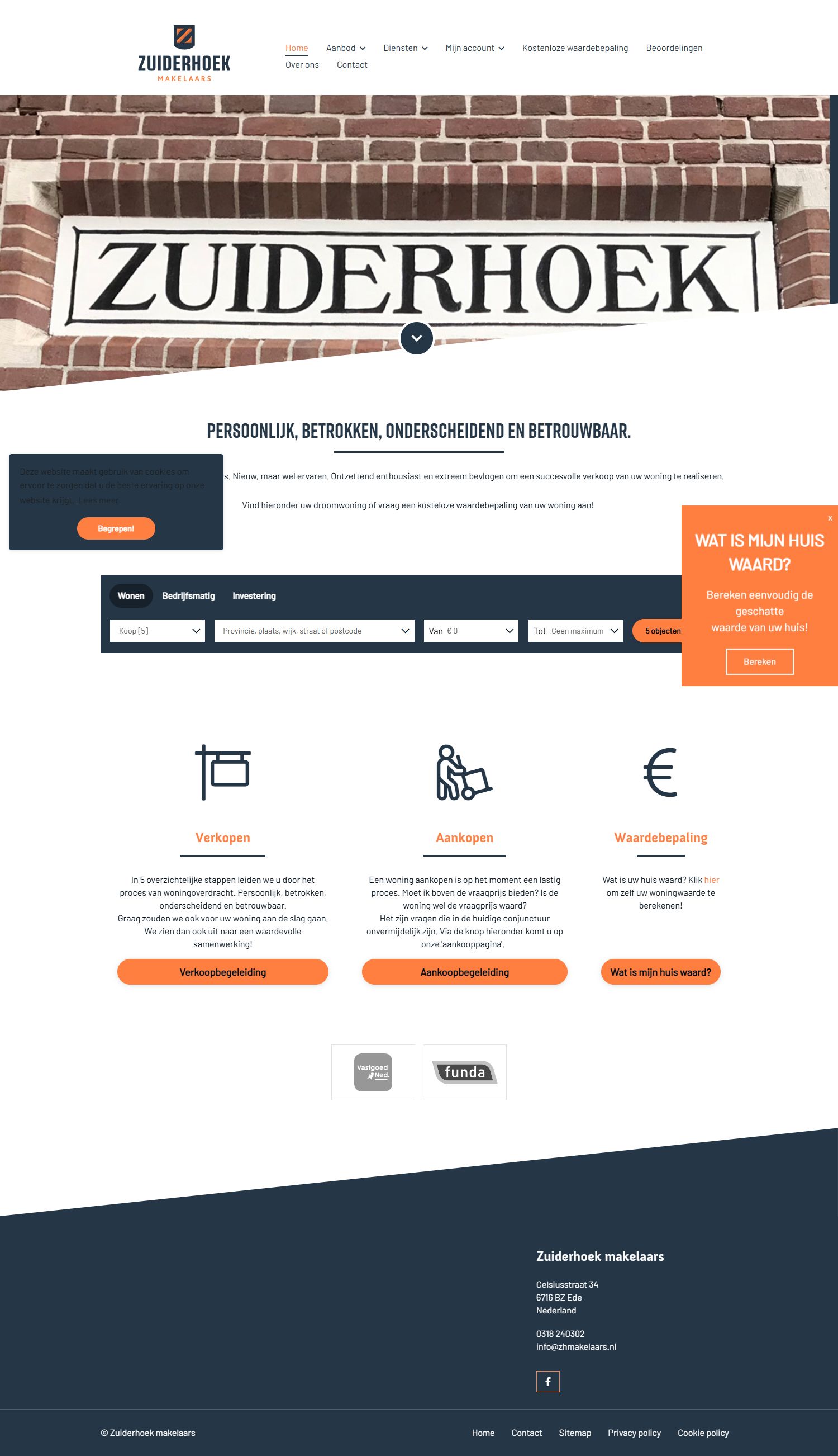 Screenshot van de website van www.zhmakelaars.nl