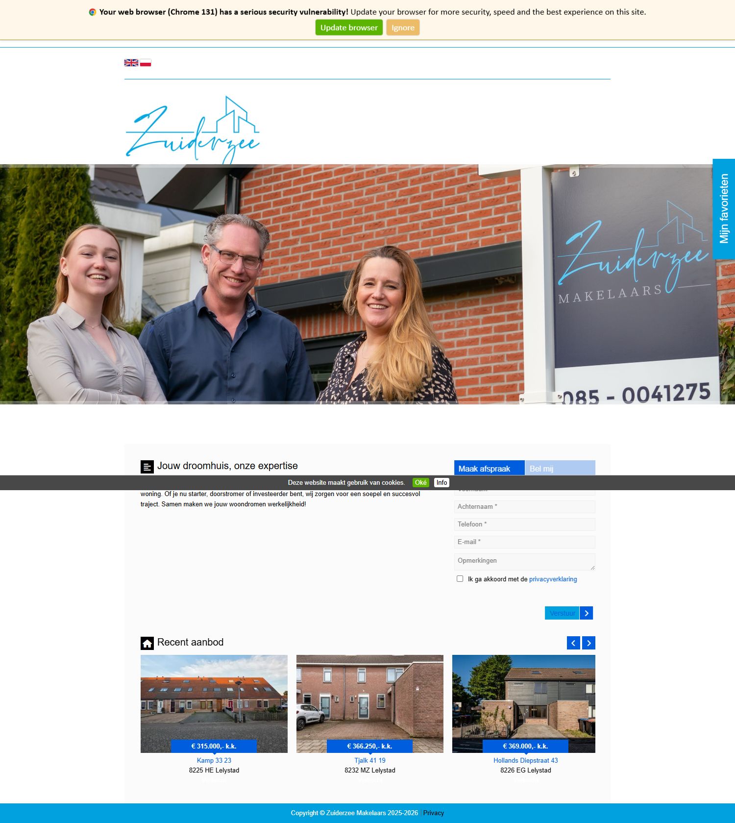 Screenshot van de website van www.zuiderzeemakelaars.nl