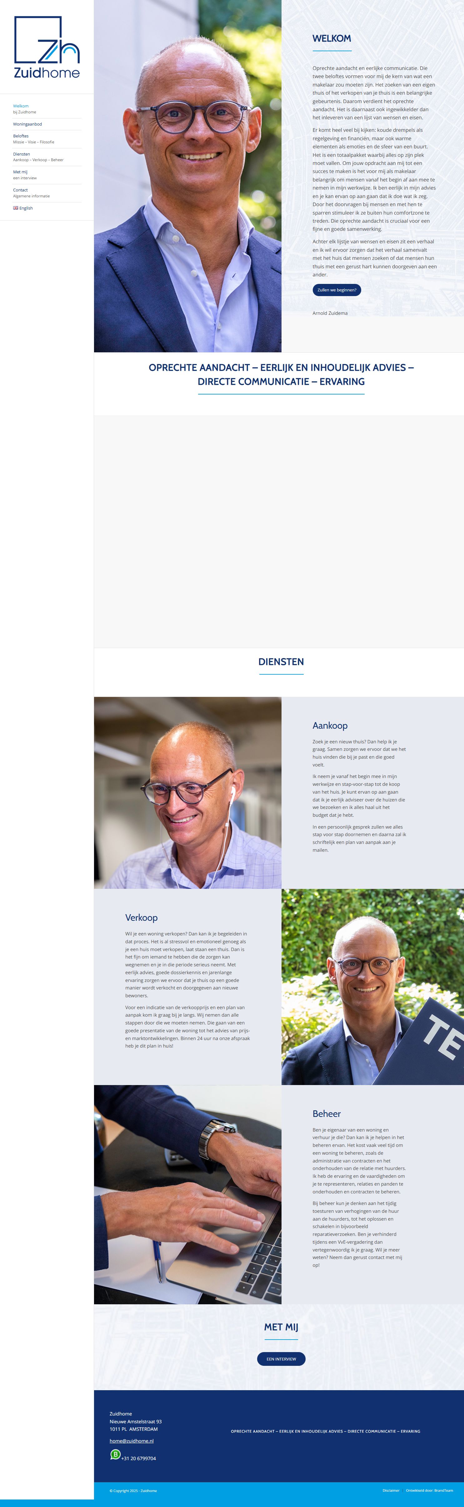 Screenshot van de website van www.zuidhome.nl