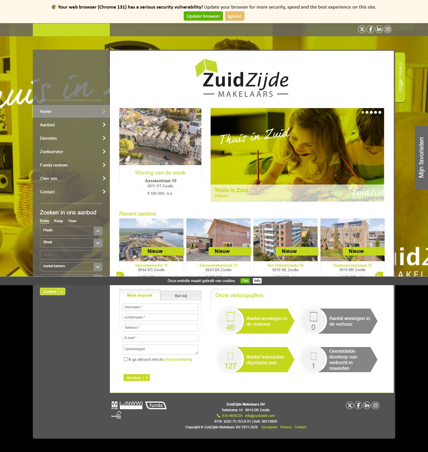 Screenshot van de website van www.zuidzijde.com