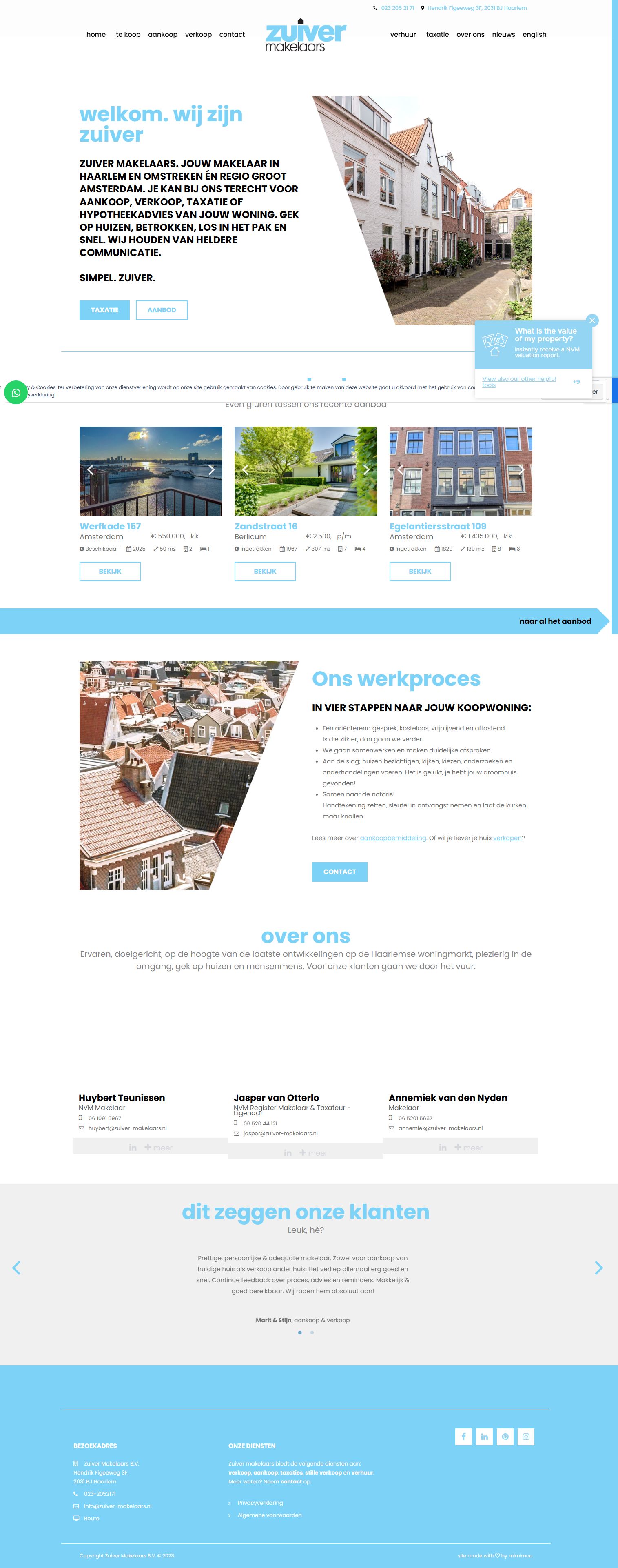 Screenshot van de website van www.zuiver-makelaars.nl