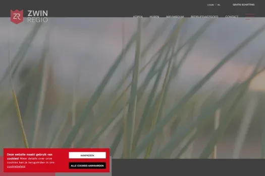 Screenshot van de website van www.zwinregio.com