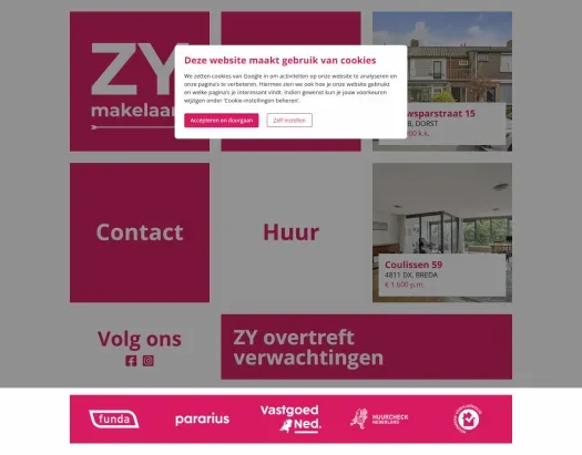 Screenshot van de website van www.zymakelaars.nl