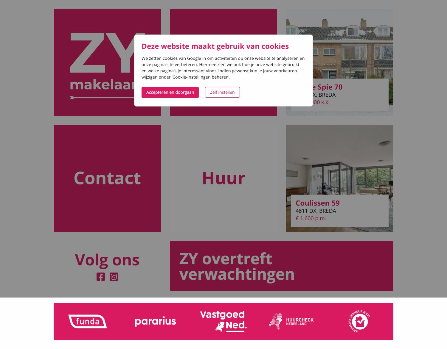 Screenshot van de website van www.zymakelaars.nl