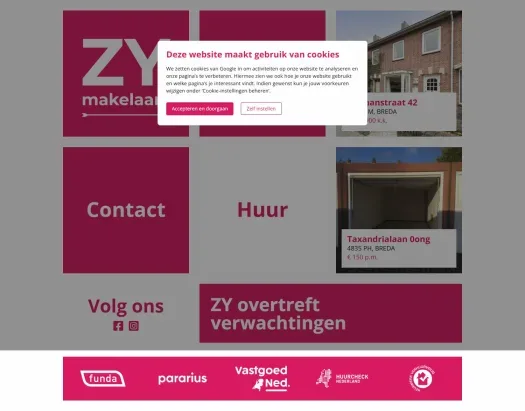 Screenshot of the website of www.zymakelaars.nl