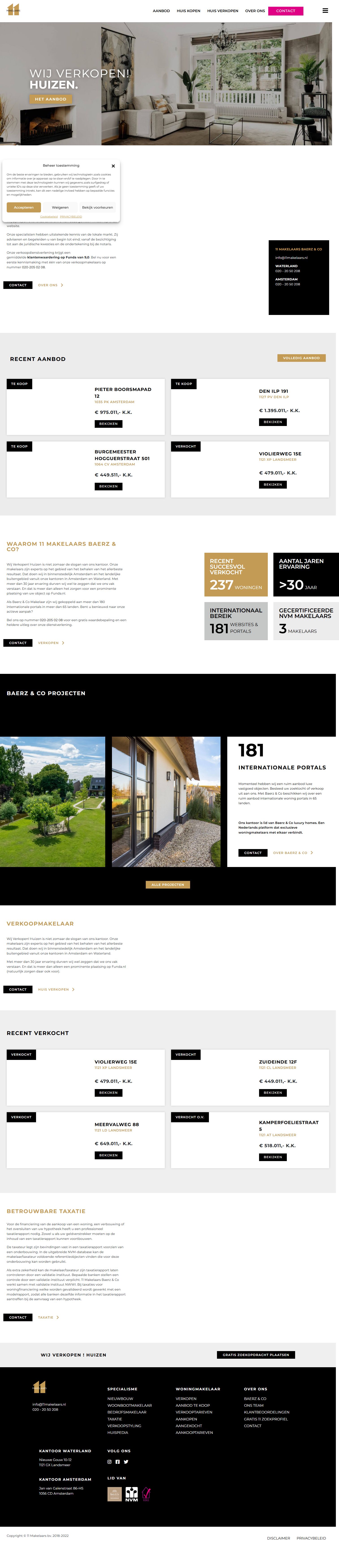 Screenshot van de website van www.11makelaars.nl