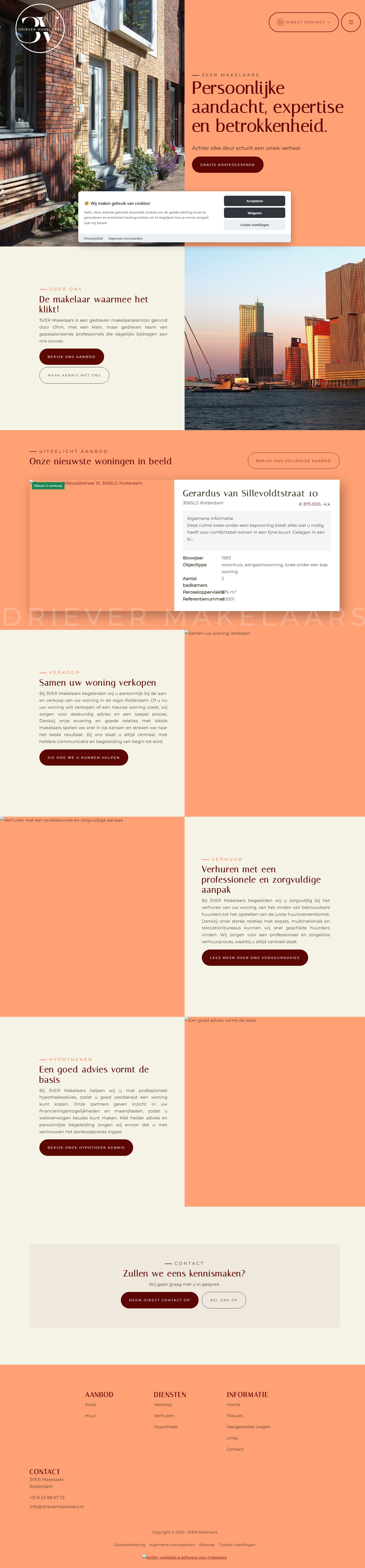 Screenshot van de website van www.drievermakelaars.nl