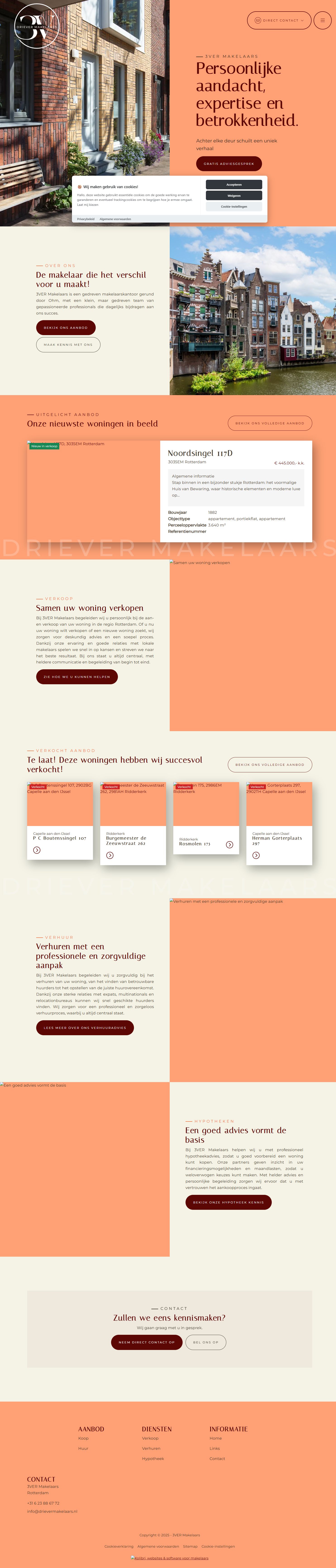 Screenshot van de website van www.drievermakelaars.nl