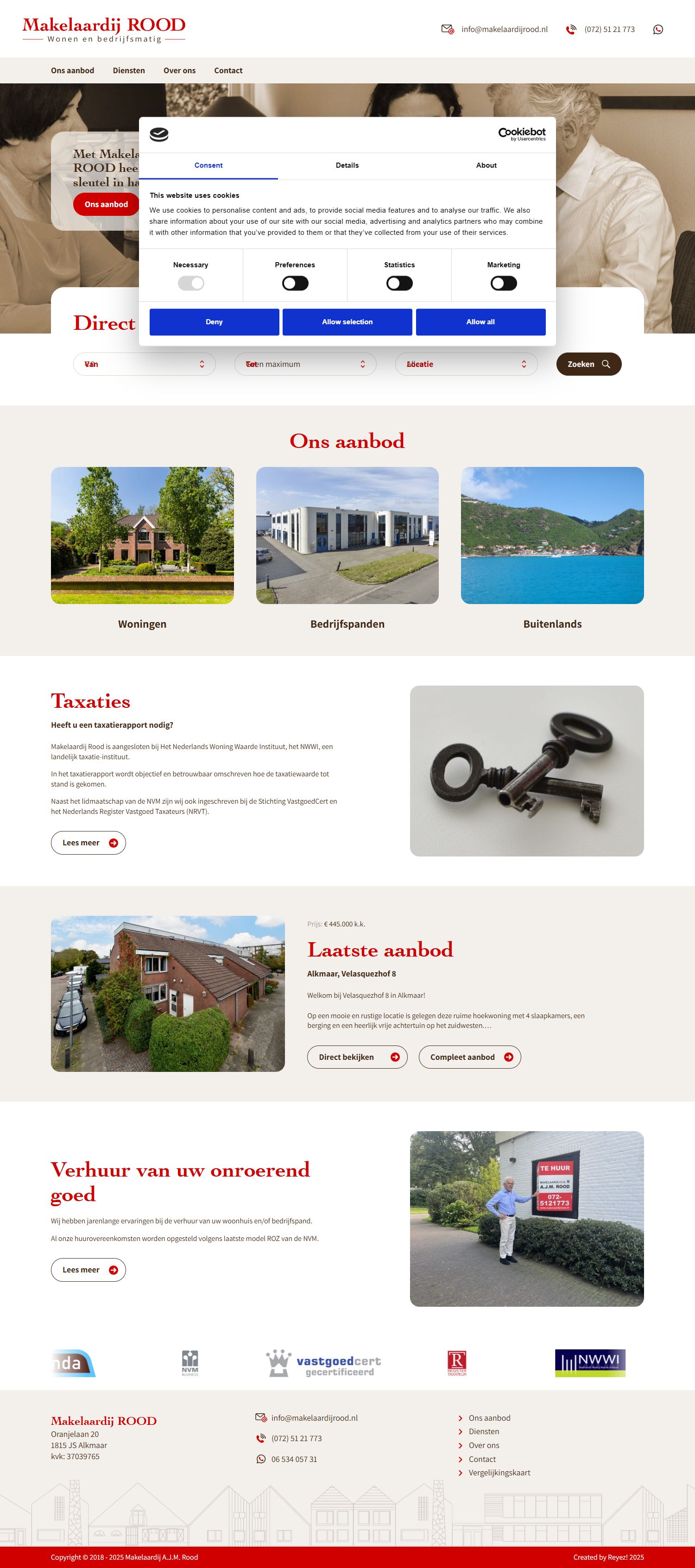 Screenshot van de website van www.makelaardijrood.nl