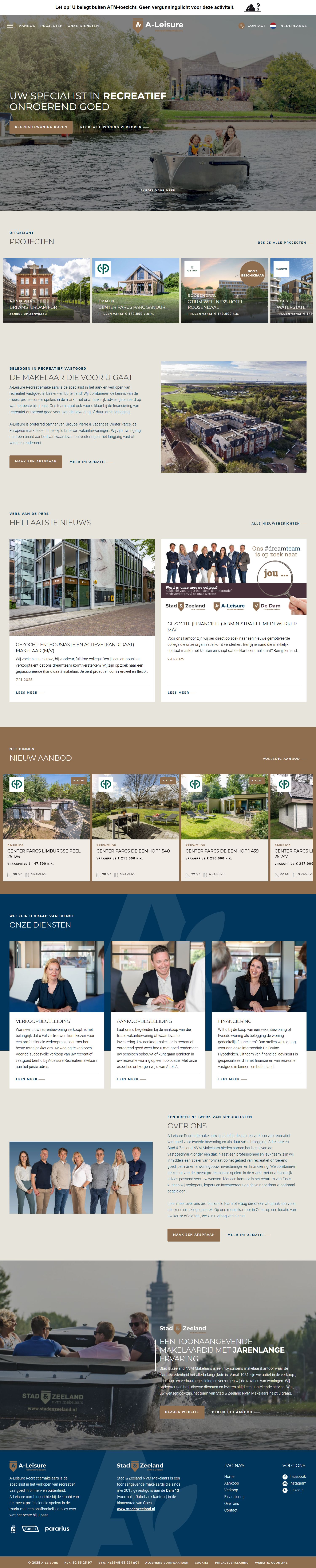 Screenshot van de website van www.aleisure.nl
