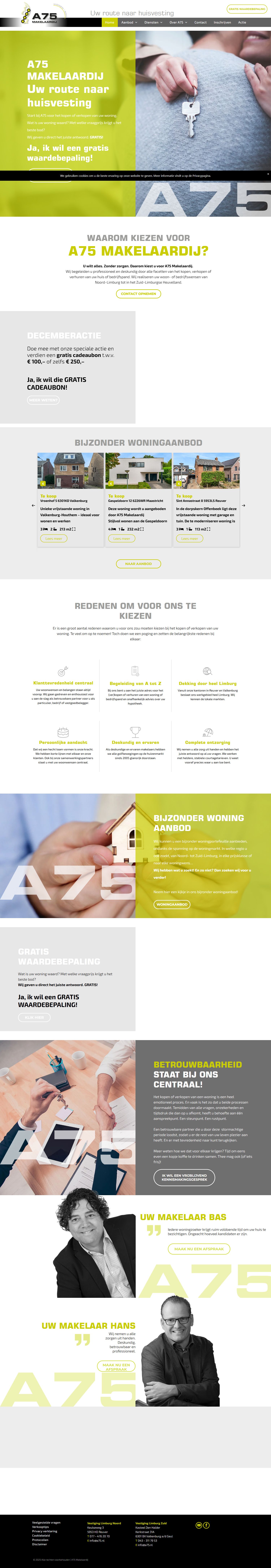 Screenshot van de website van www.a75.nl