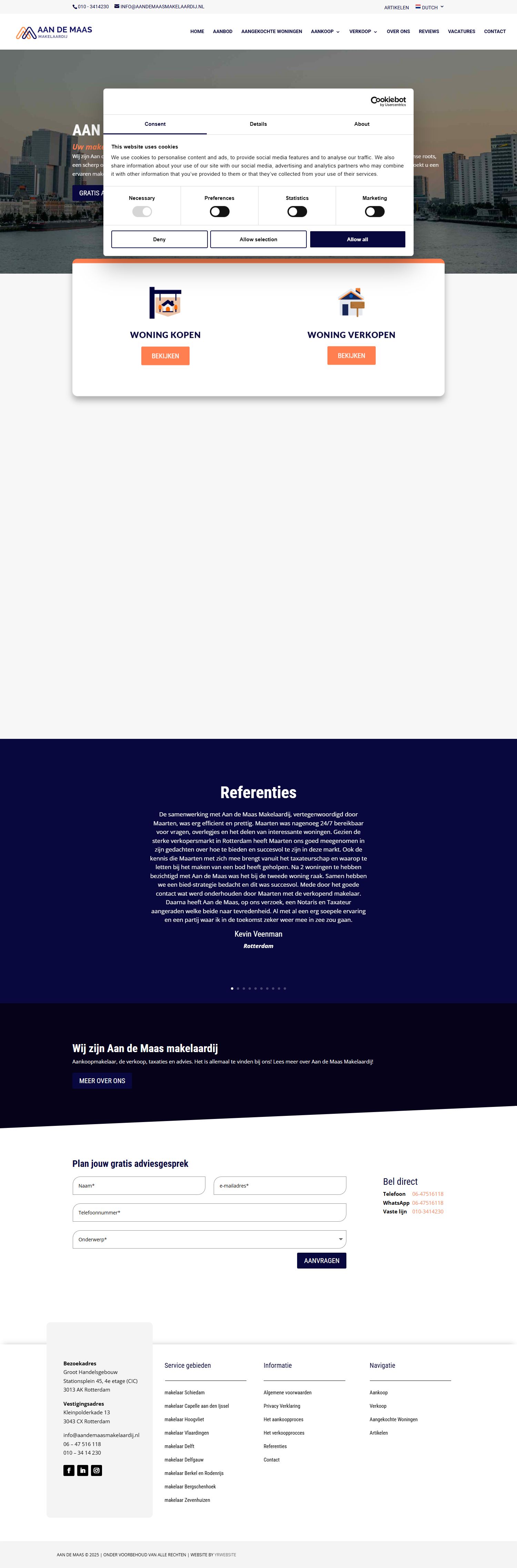 Screenshot van de website van www.aandemaasmakelaardij.nl
