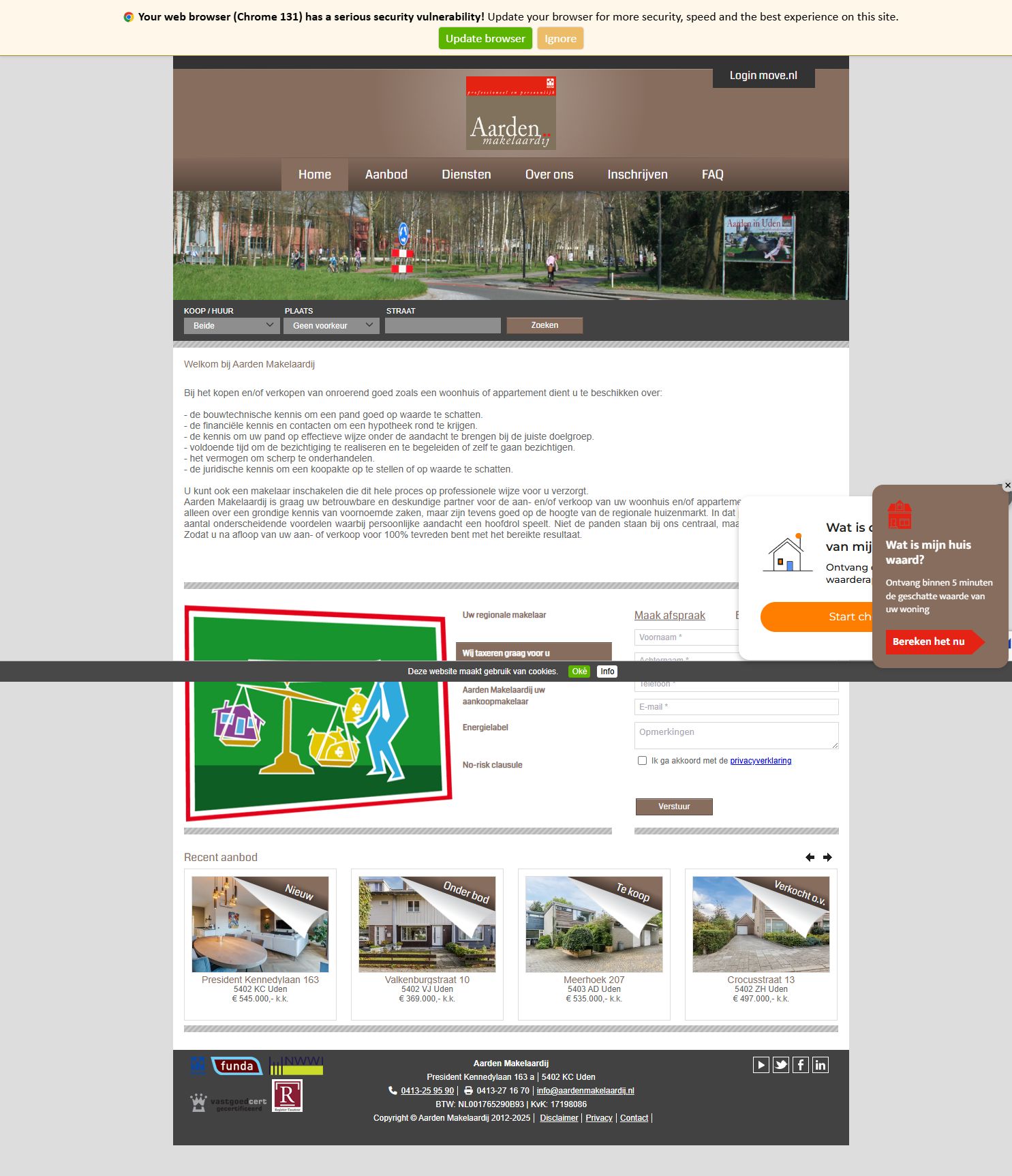 Screenshot van de website van www.aardenmakelaardij.nl