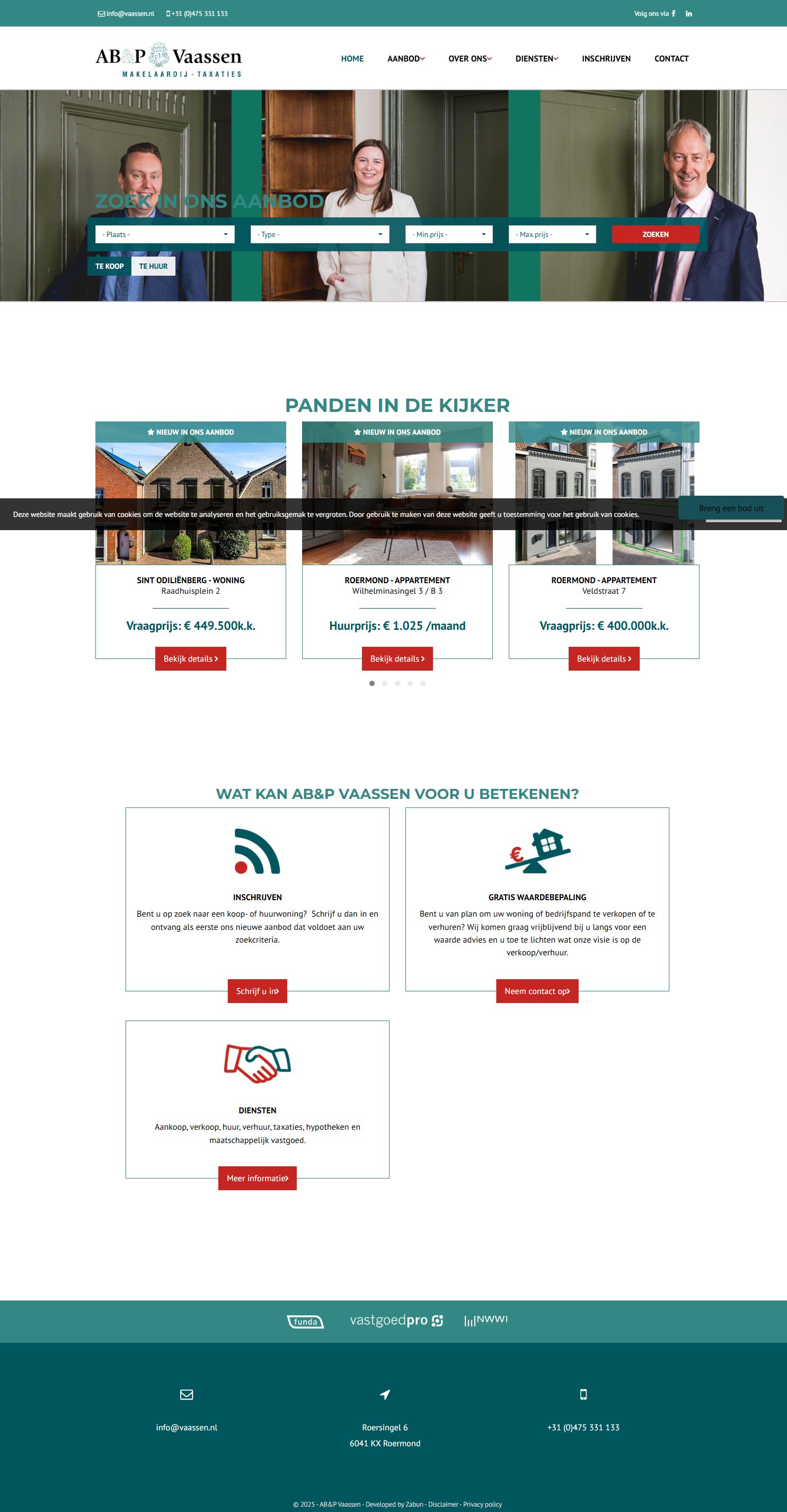 Screenshot van de website van www.vaassen.nl